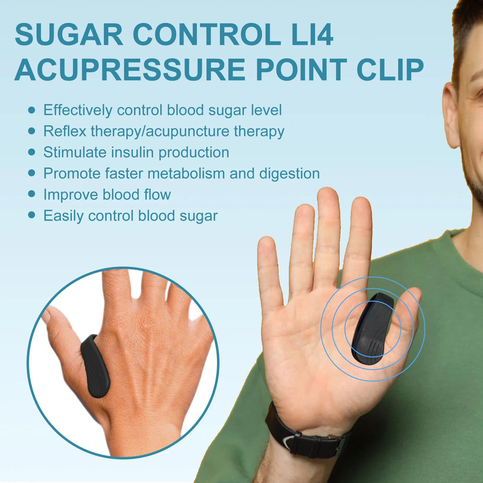 Sugar Control Acupressure Point Clip for Diabetic Treatment Blood Glucose Relief Balance Relaxation Tension Anxiety Health Care