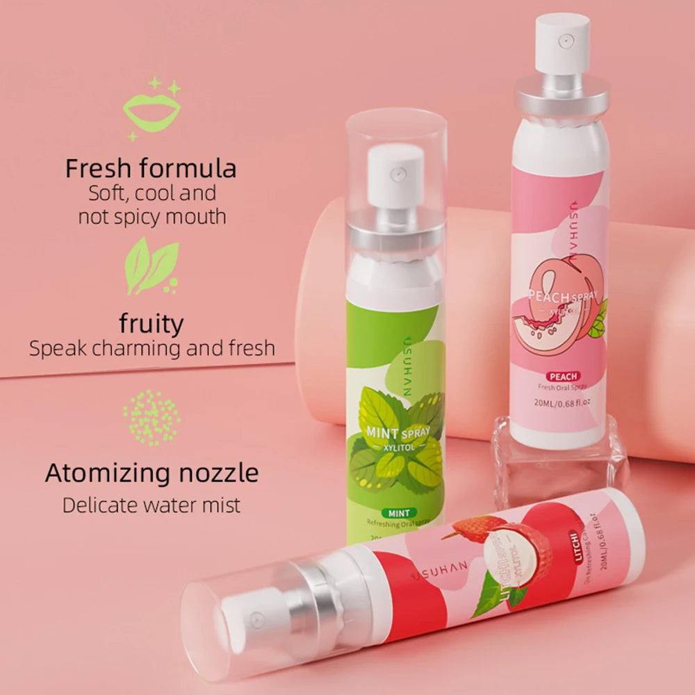 Fruity Breath Mouth Spray Mint Peach Lychee Freshener Spray Liquid Treatment 20ml Deodorant Oral Care Refreshing Mouth Spray