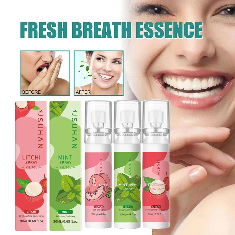 Fruity Breath Mouth Spray Mint Peach Lychee Freshener Spray Liquid Treatment 20ml Deodorant Oral Care Refreshing Mouth Spray