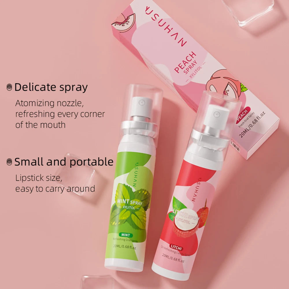 Fruity Breath Mouth Spray Mint Peach Lychee Freshener Spray Liquid Treatment 20ml Deodorant Oral Care Refreshing Mouth Spray