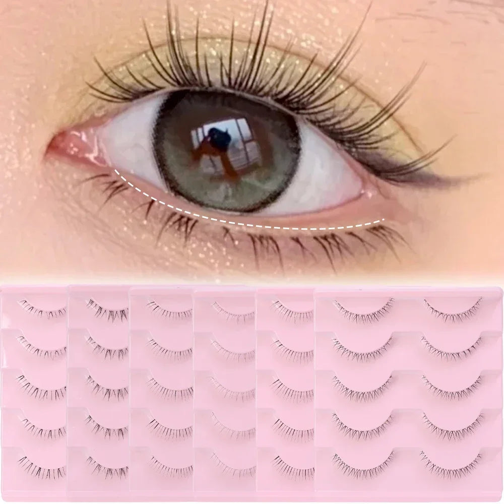 5 Pairs Lower Eyelashes Pack Natural Manga Under Eye Lashes Soft Lower Eyelashes Handmade Clear Band Bottom Lashes Makeup Tools