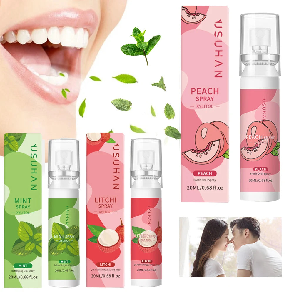 Fruity Breath Mouth Spray Mint Peach Lychee Freshener Spray Liquid Treatment 20ml Deodorant Oral Care Refreshing Mouth Spray