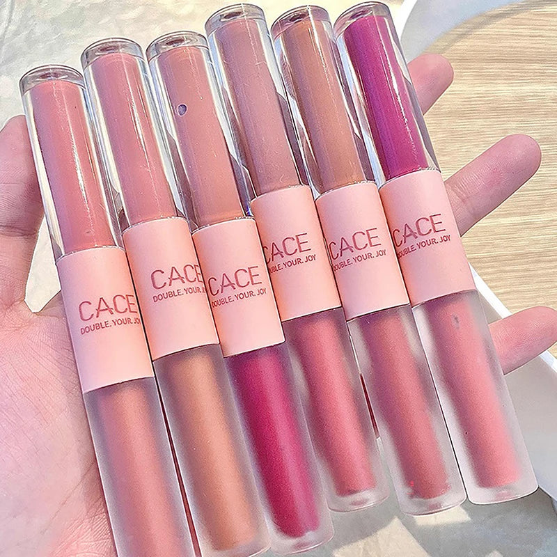 1PC Double Head Waterproof Lip Gloss Matte Velvet Lipgloss Long Lasting Lips Glaze Sexy Red Tint Liquid Lipstick Makeup