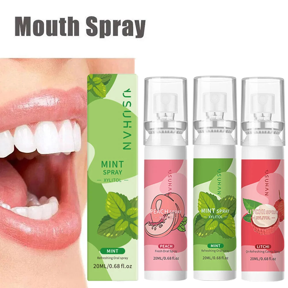 Fruity Breath Mouth Spray Mint Peach Lychee Freshener Spray Liquid Treatment 20ml Deodorant Oral Care Refreshing Mouth Spray