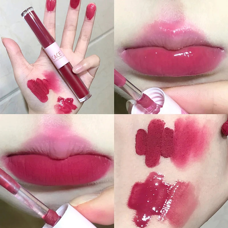 1PC Double Head Waterproof Lip Gloss Matte Velvet Lipgloss Long Lasting Lips Glaze Sexy Red Tint Liquid Lipstick Makeup