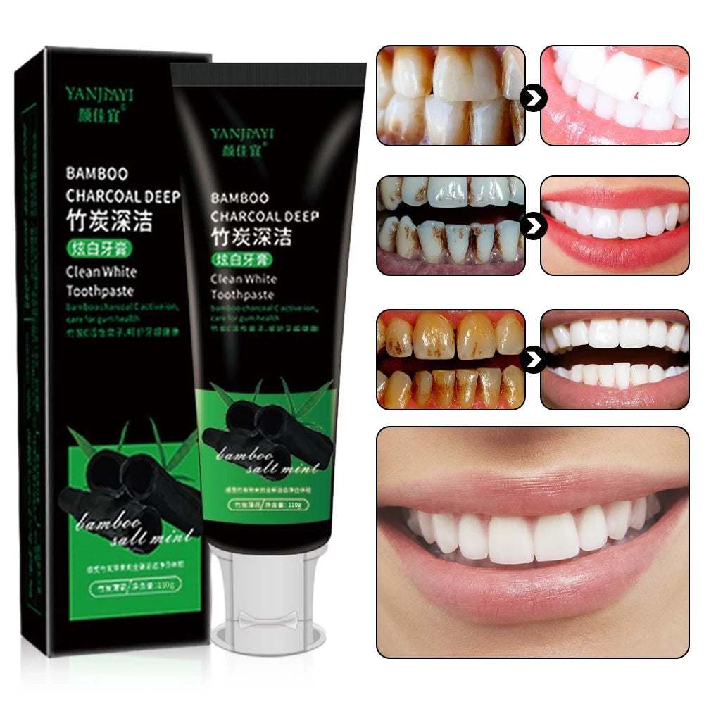 110g Bamboo Charcoal Black Toothpaste Deep Clean Mint Flavor Teeth Whitening Bad Breath Stains Care Beauty Health Maquiagem New