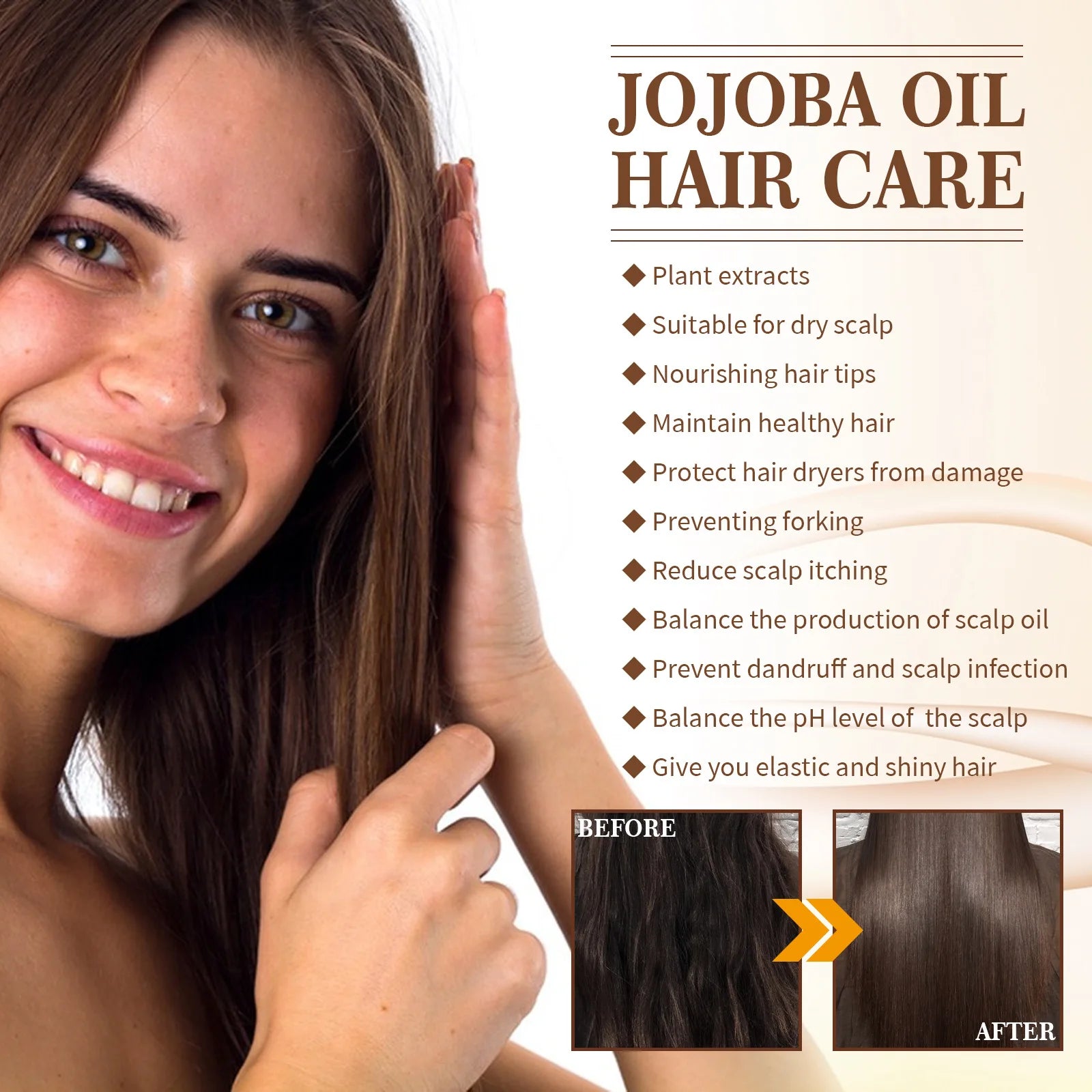 jojoba oil Hair Care Essential Oil Moisturizing Repair Frizz Dry Damaged Coarse Smooth Soft Nourishing Leave-In Hair Serum