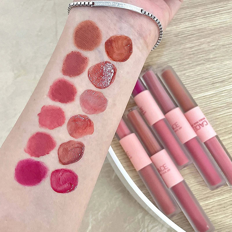 1PC Double Head Waterproof Lip Gloss Matte Velvet Lipgloss Long Lasting Lips Glaze Sexy Red Tint Liquid Lipstick Makeup