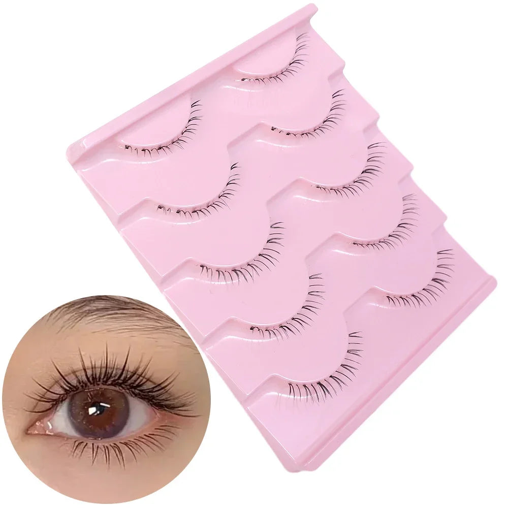 5 Pairs Lower Eyelashes Pack Natural Manga Under Eye Lashes Soft Lower Eyelashes Handmade Clear Band Bottom Lashes Makeup Tools