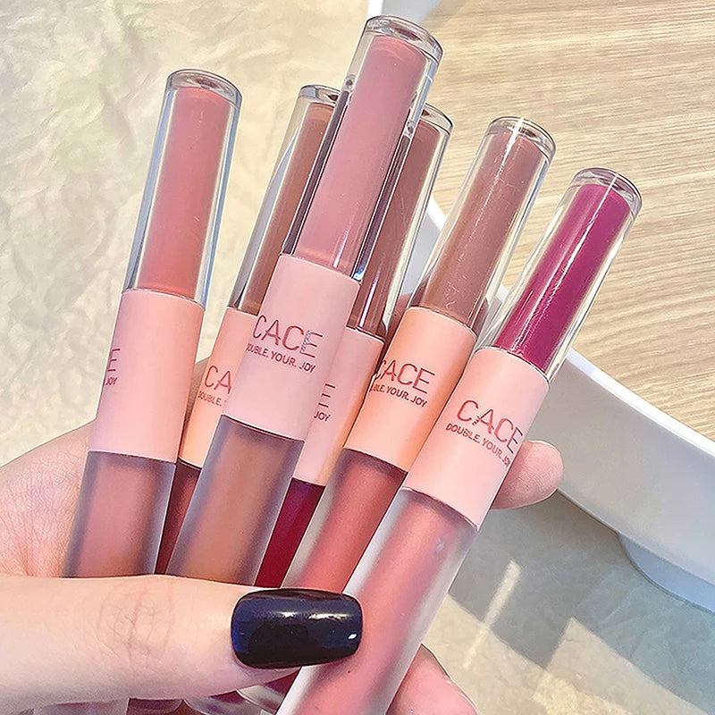 1PC Double Head Waterproof Lip Gloss Matte Velvet Lipgloss Long Lasting Lips Glaze Sexy Red Tint Liquid Lipstick Makeup